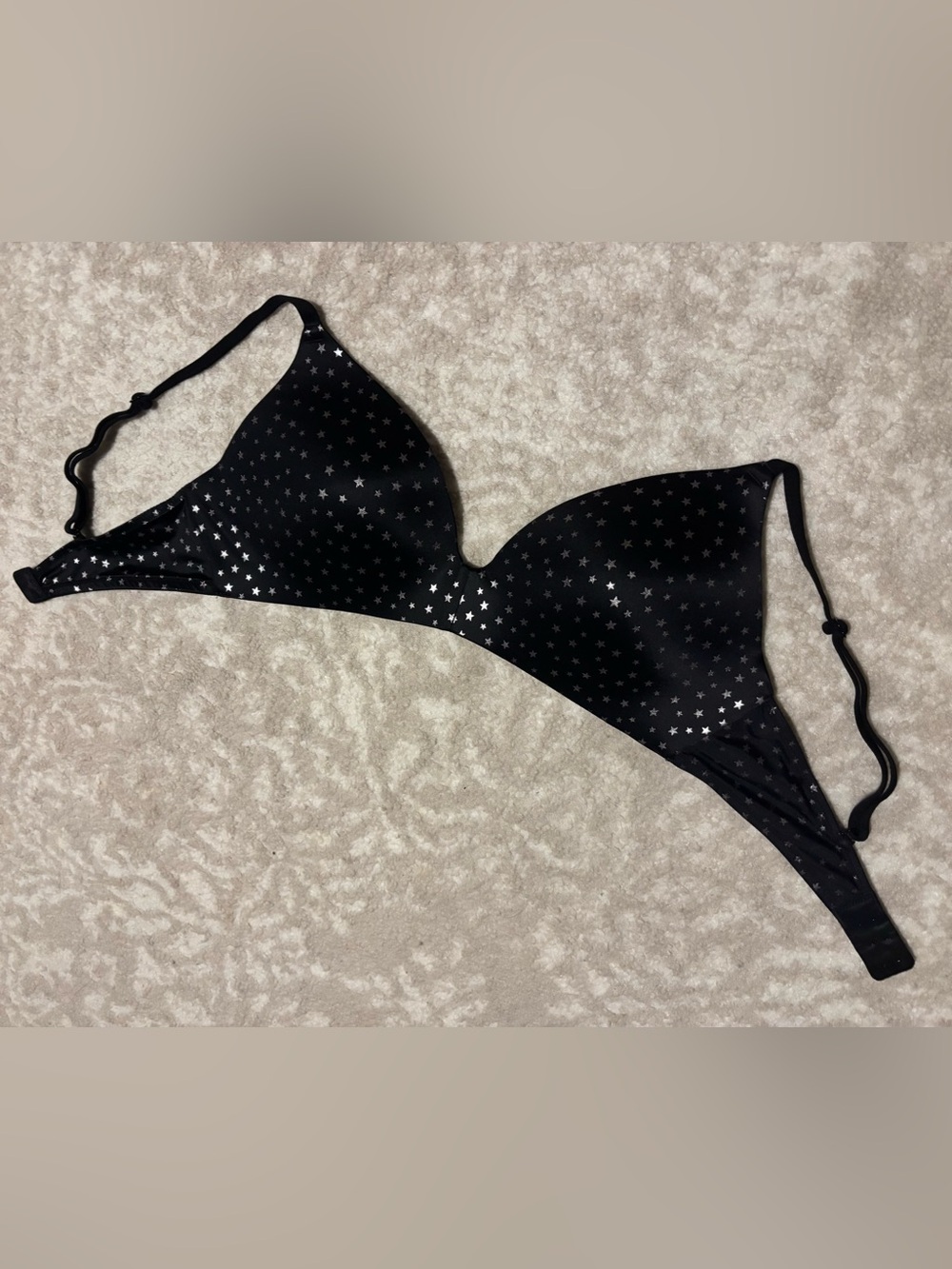 Victoria’s Secret PINK - Black Star Shiny Lightly Lined Wireless Bra LIKE NEW